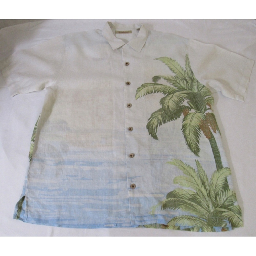 Tommy Bahama Special Reserve 100% Linen Shirt Embroidered Back Palm Cruise Sz L - Picture 2 of 16